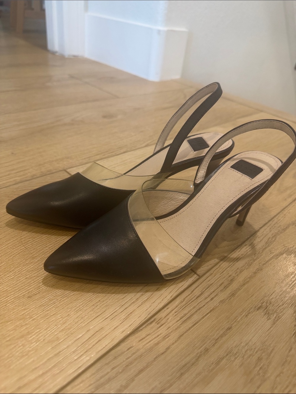 Louise et Cie Black Pointed-Toe Slingback Heels with Clear Panel